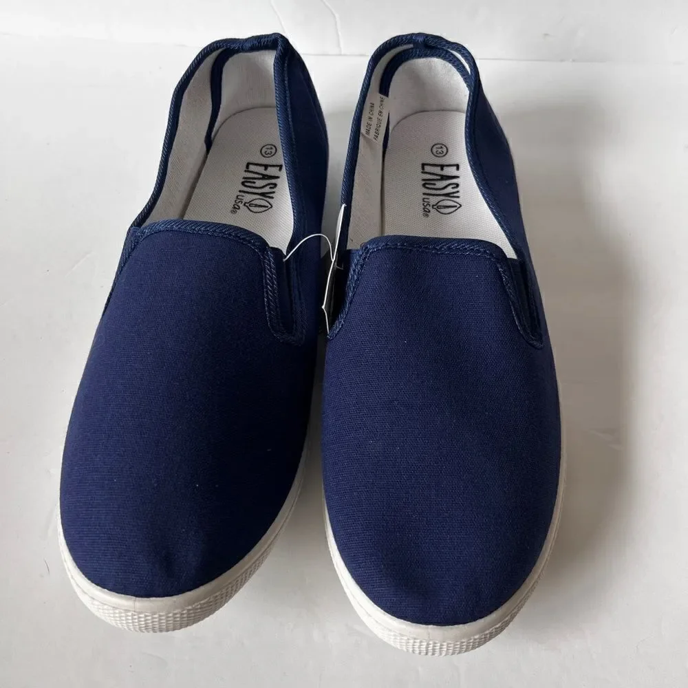 Easy USA Men’s Navy Blue Canvas Slip‎ On Shoes Size 13